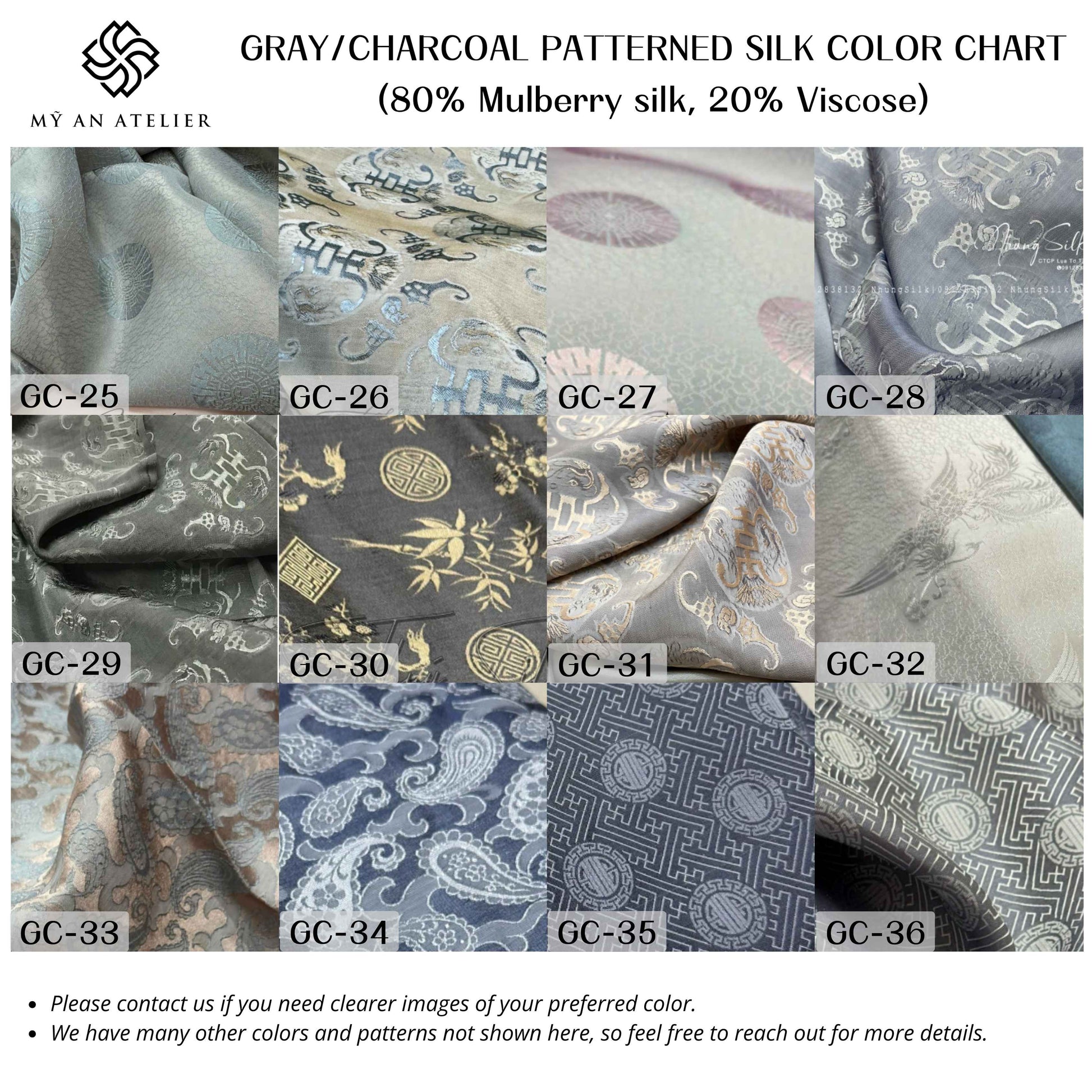 Gray patterned mulberry silk