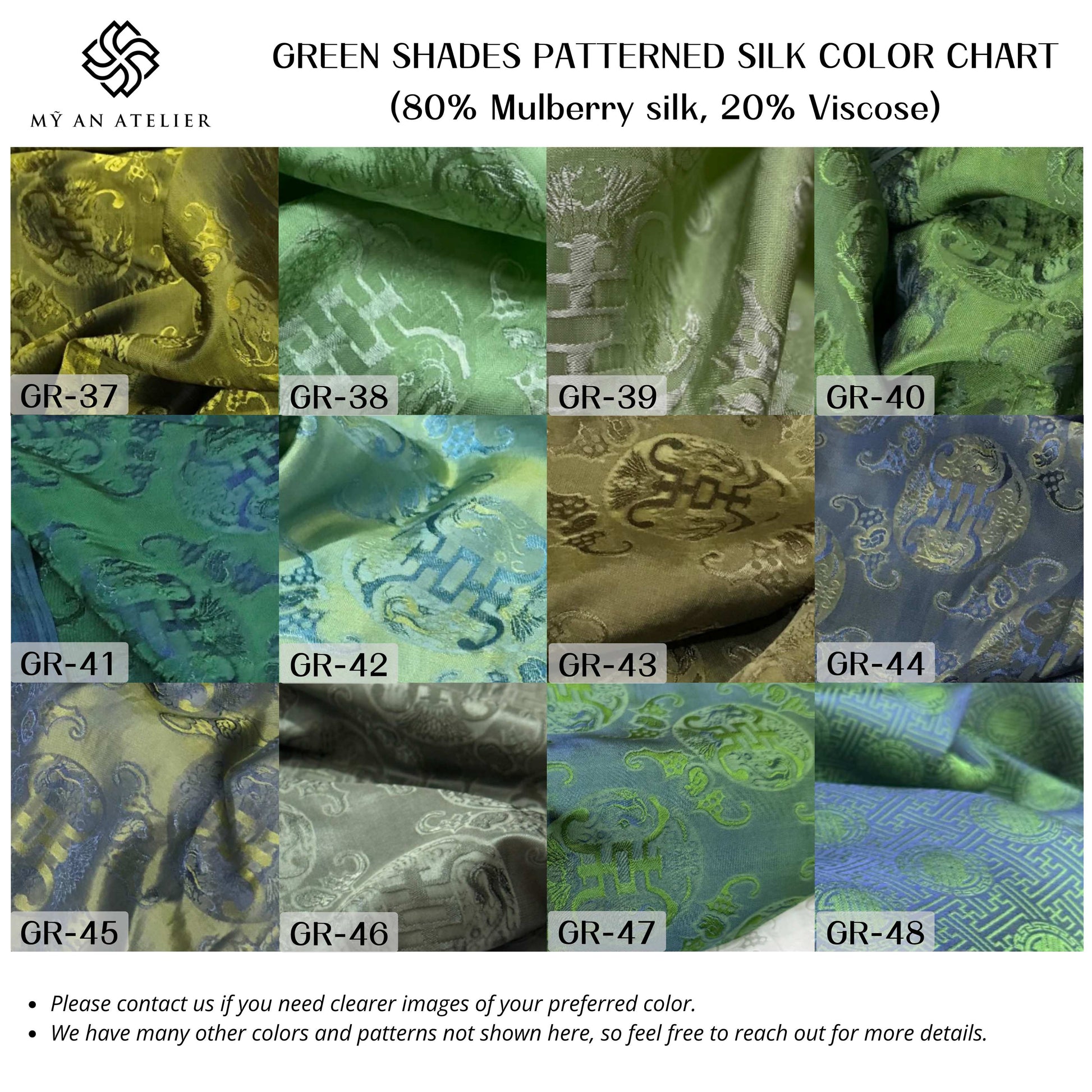 Green patterned mulberry silk