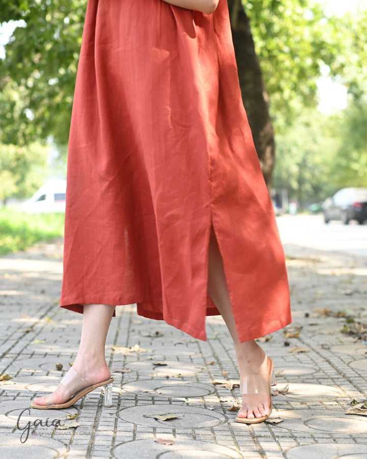 Halter neck linen maxi dress