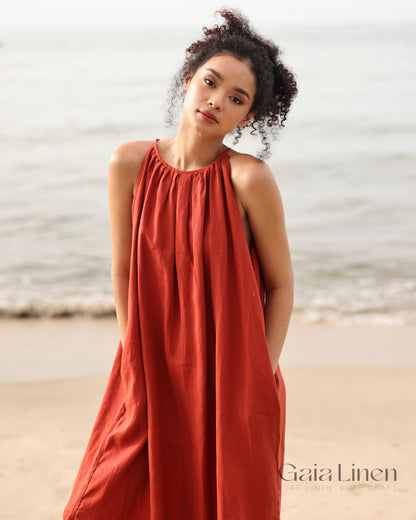 Halter neck linen maxi dress