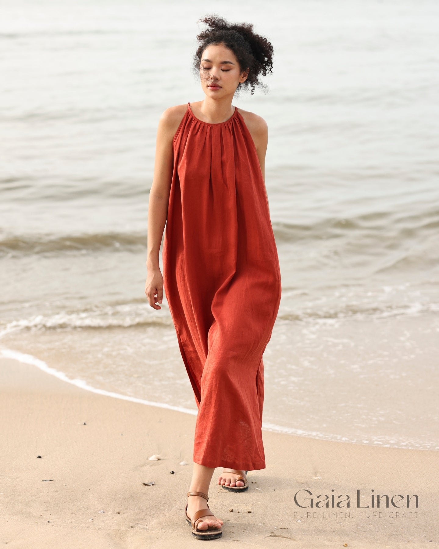 Halter neck linen maxi dress