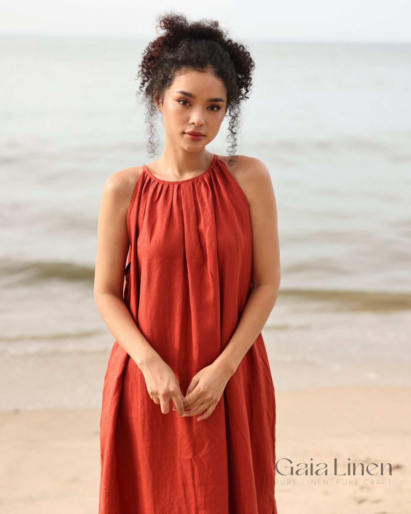 Halter neck linen maxi dress