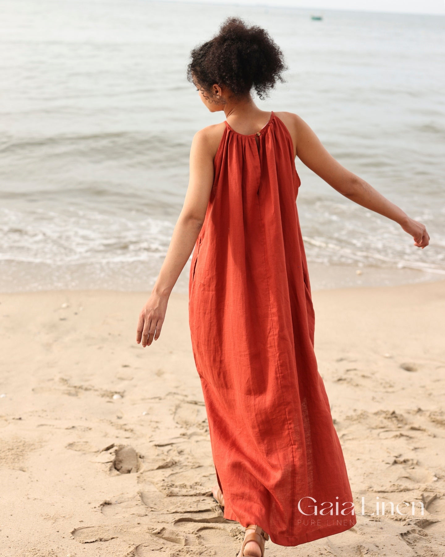 Halter neck linen maxi dress