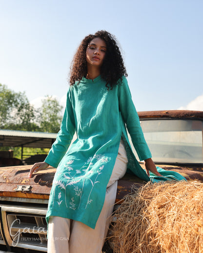 Hand-embroidered blue vietnamese dress