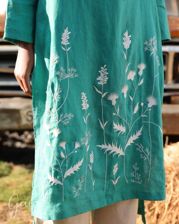 Hand-embroidered blue vietnamese dress