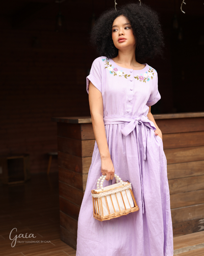 Hand-embroidered floral dress long