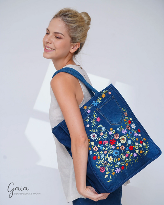 Hand embroidered jean bag