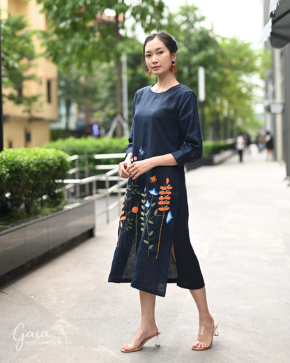 Hand embroidered linen boho dress