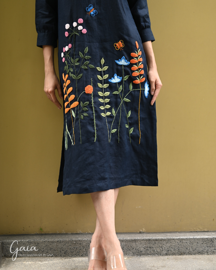 Hand embroidered linen boho dress