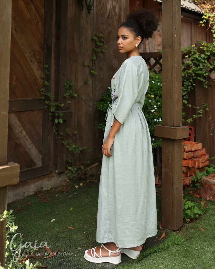 Hand embroidered linen maxi dress MEI Hand embroidered linen maxi dress MEI