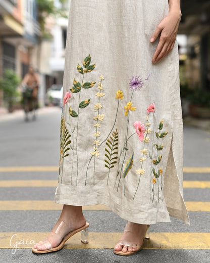 linen embroidered dress Hand embroidered linen maxi dress long KAYLA