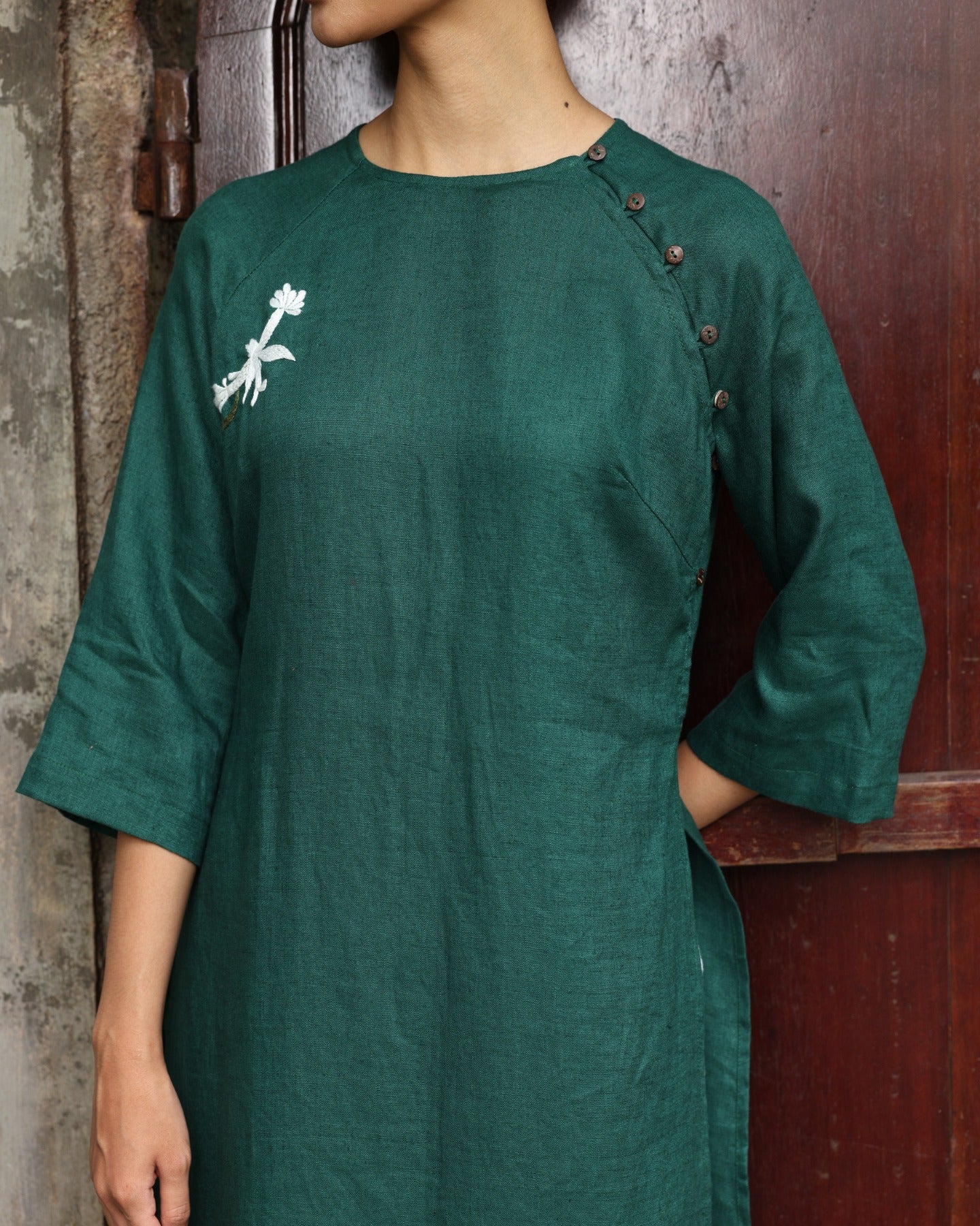 Hand-embroidered linen tunic dress