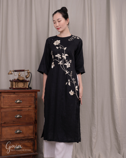 Linen Vietnamese long dress Ao Dai