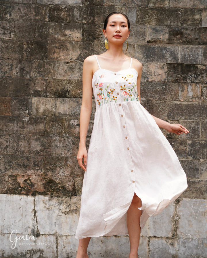 Hand embroidered summer linen dress FLORA