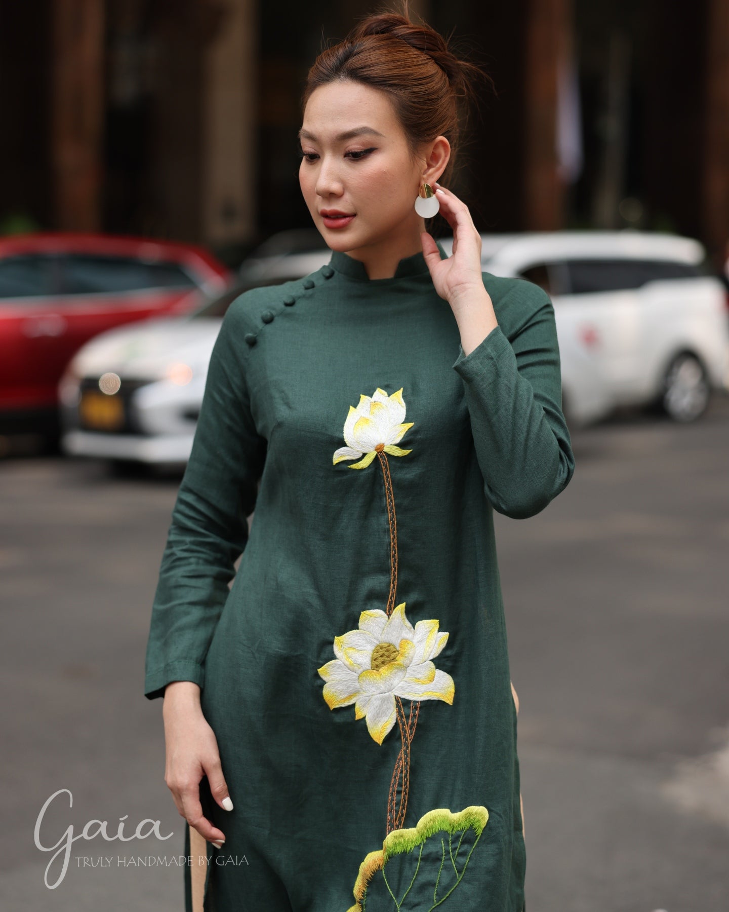 Vietnam lotus floral dress