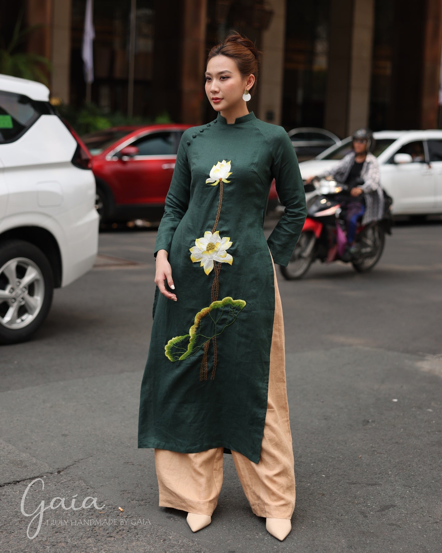 Vietnam lotus floral dress