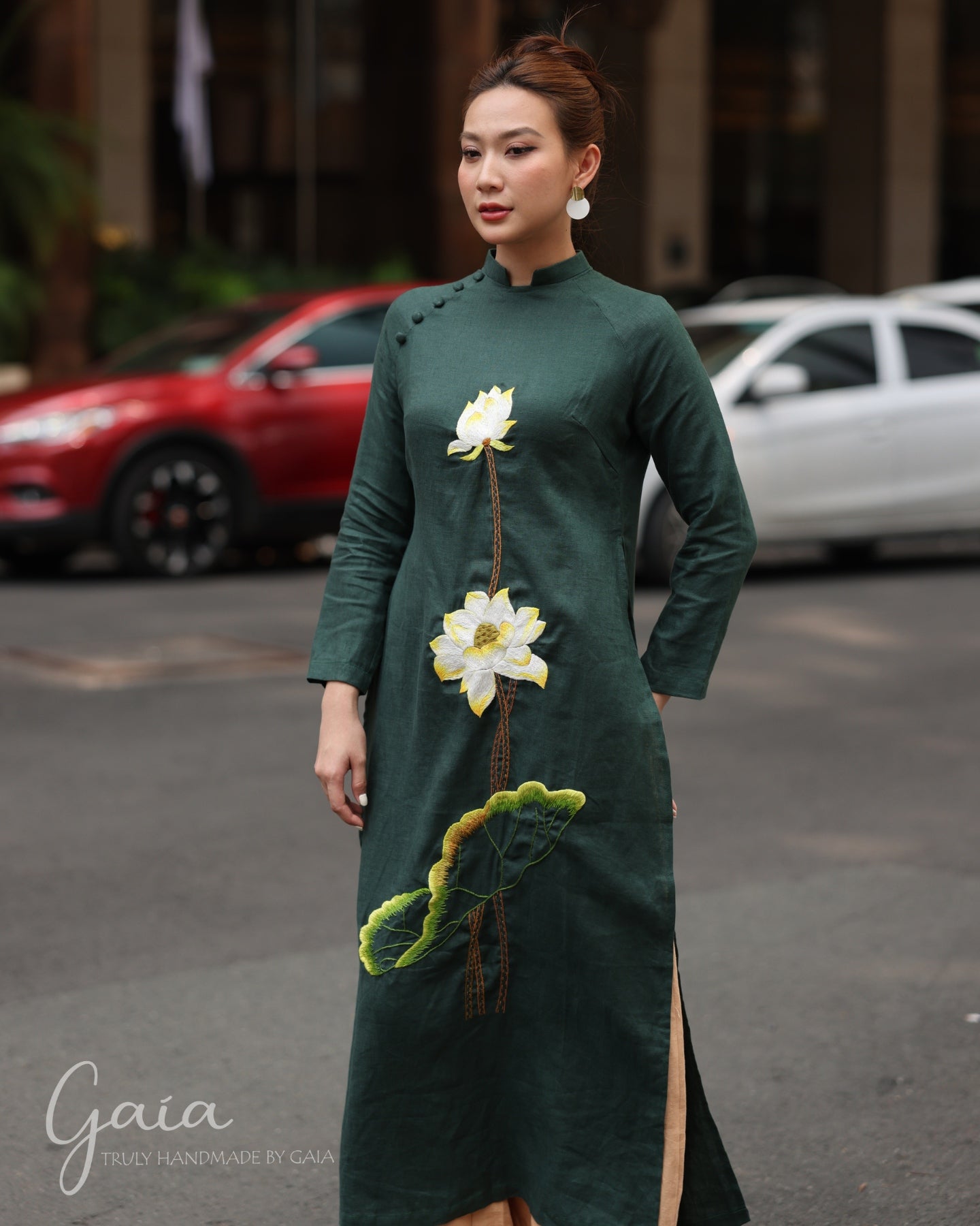 Vietnam lotus floral dress