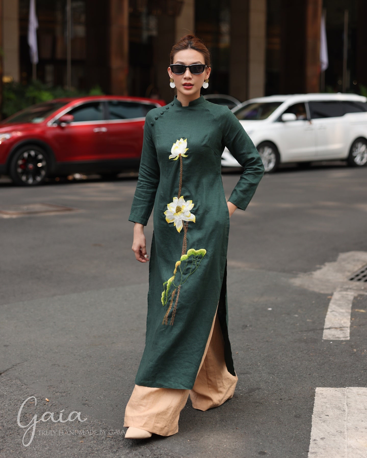 Vietnam lotus floral dress