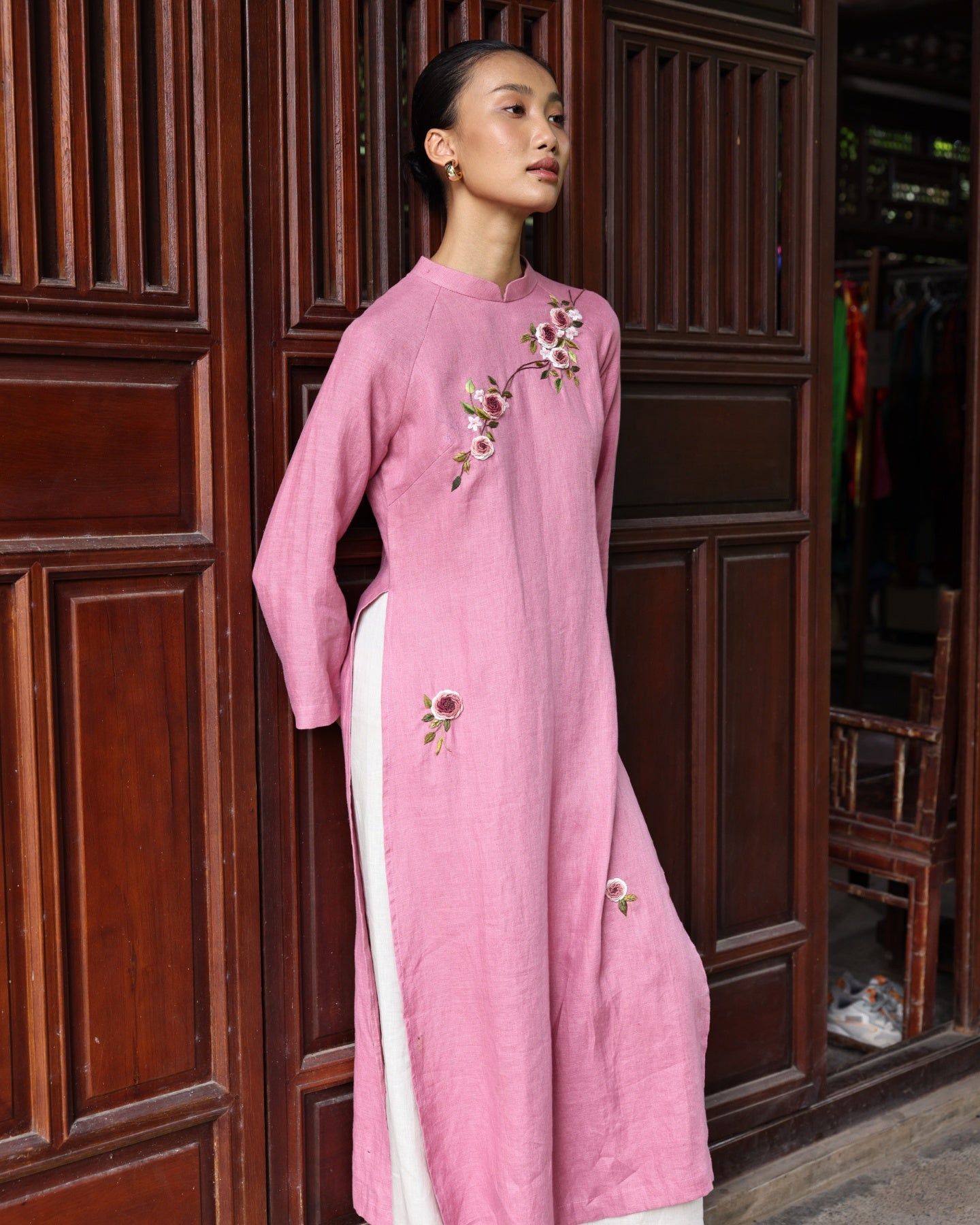 Hand-embroidered Vietnamese long tunic
