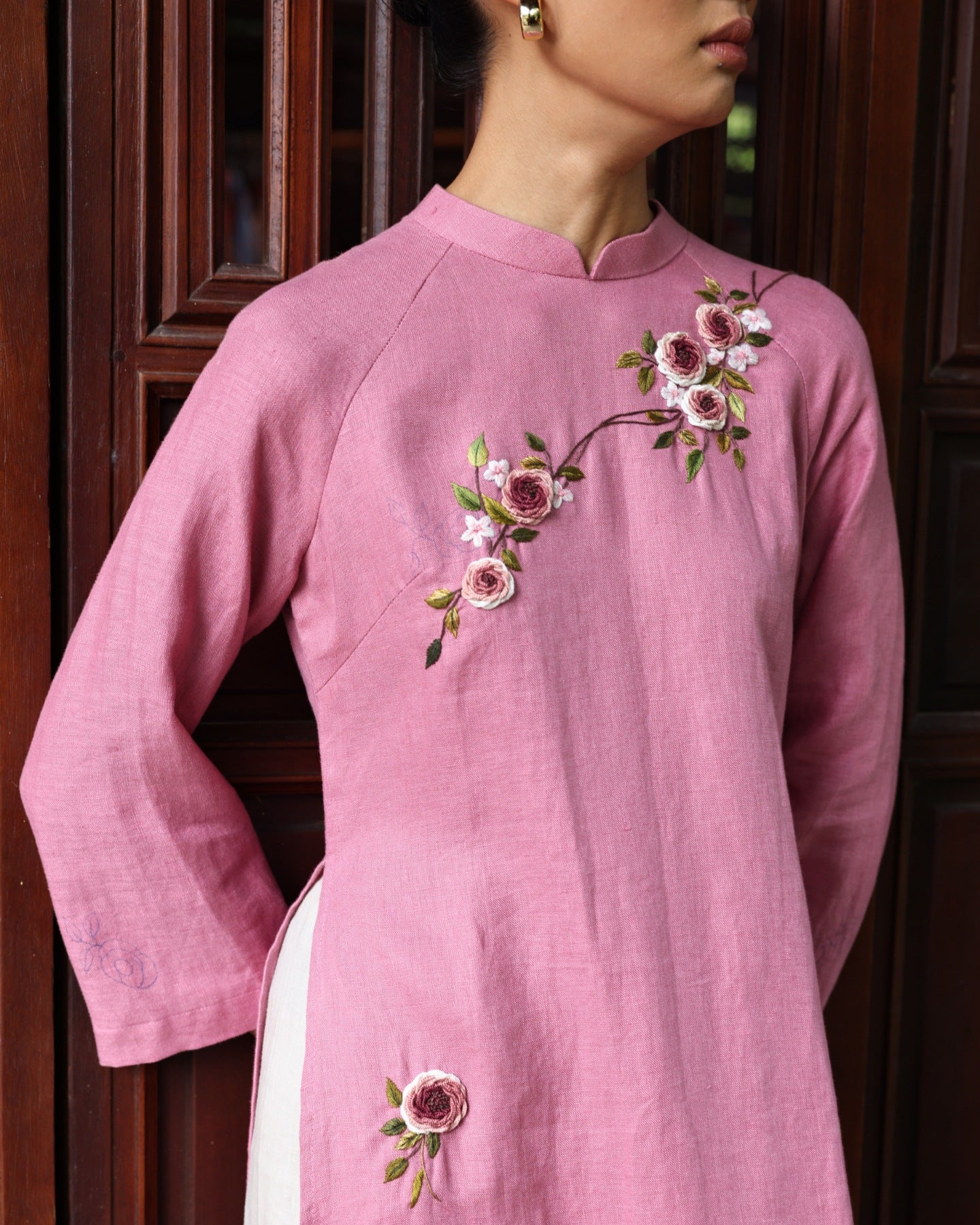 Hand-embroidered Vietnamese long tunic