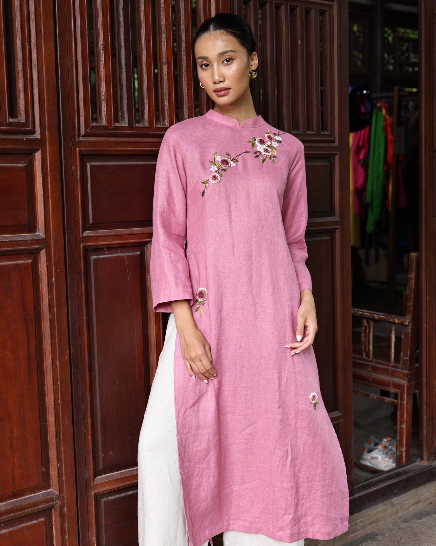 Hand-embroidered Vietnamese long tunic
