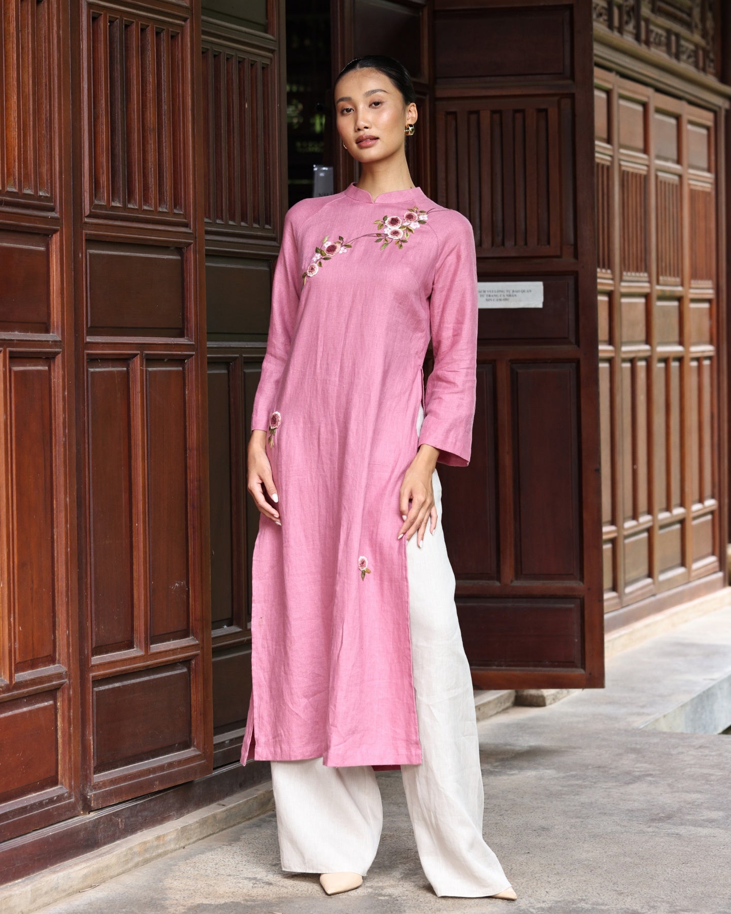 Hand-embroidered Vietnamese long tunic