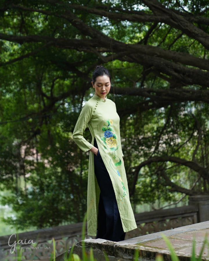 Hand painted linen Vietnamese wedding costume