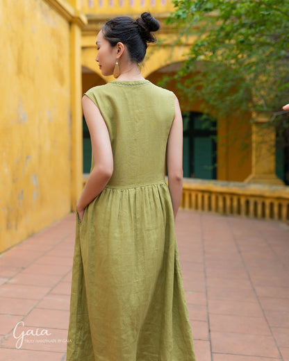 Hand-stitched loose linen dress