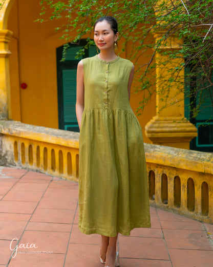 Hand-stitched loose linen dress