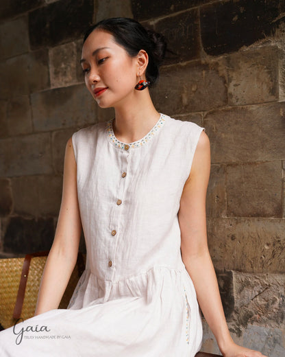 Hand-stitched midi linen dress