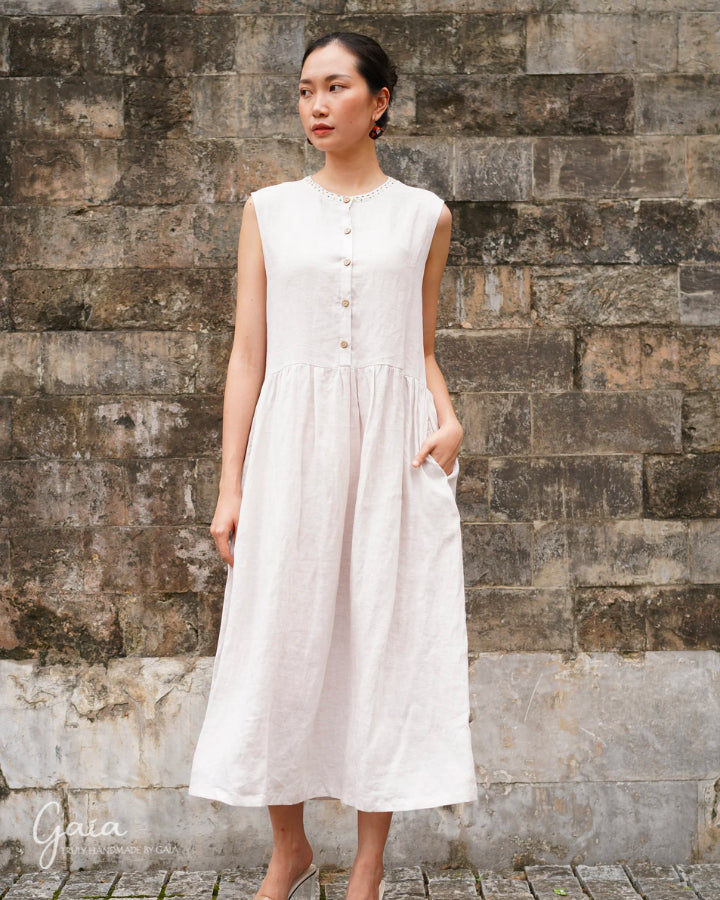 Hand-stitched midi linen dress