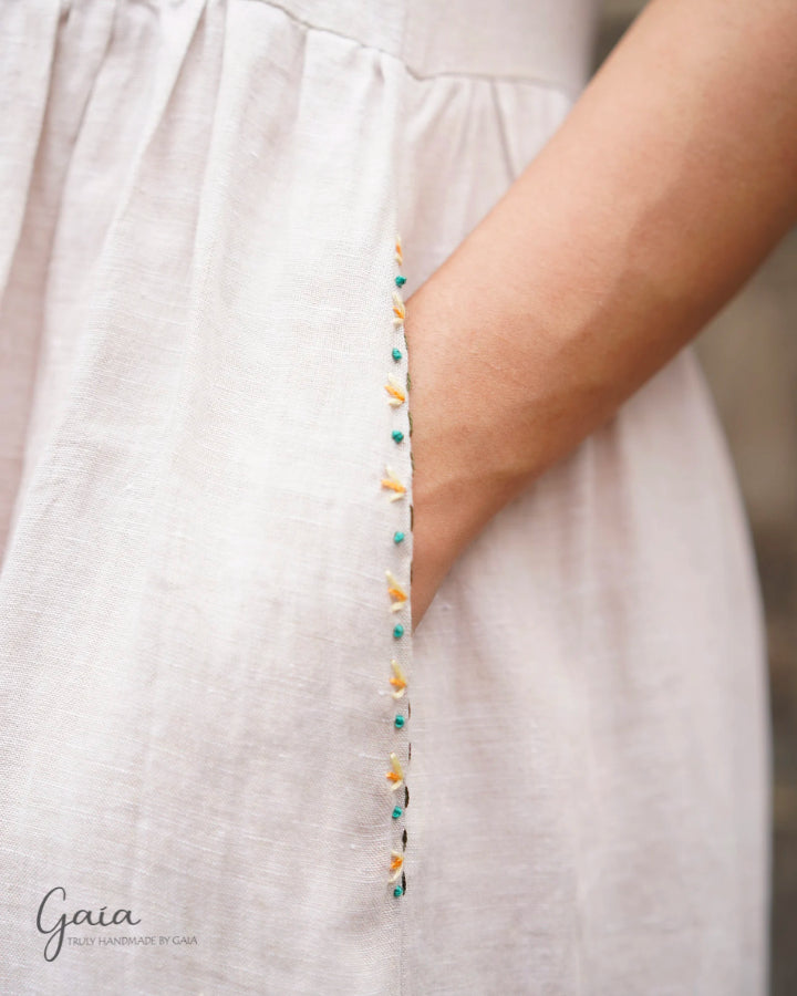 Hand-stitched midi linen dress