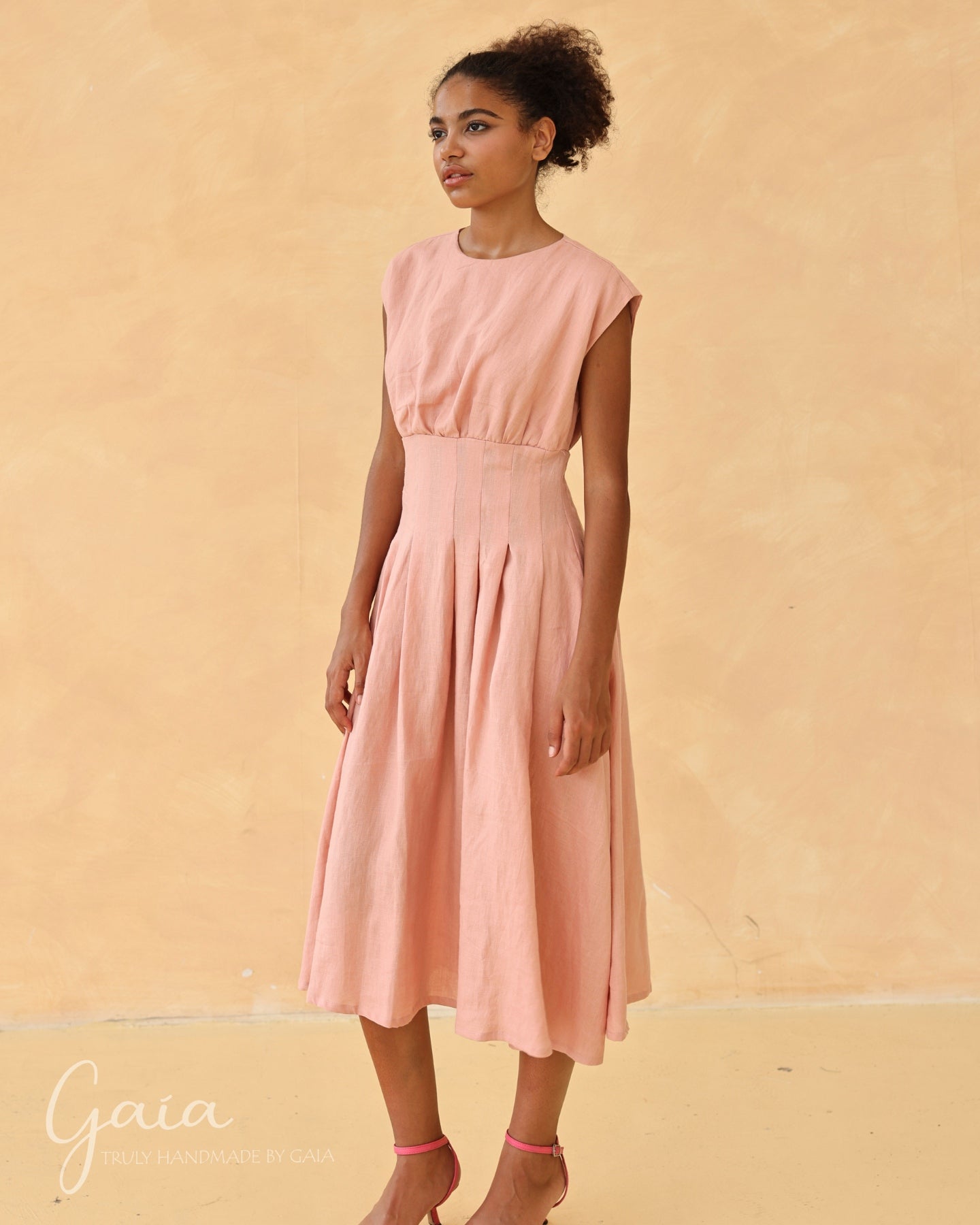 High waist linen dress