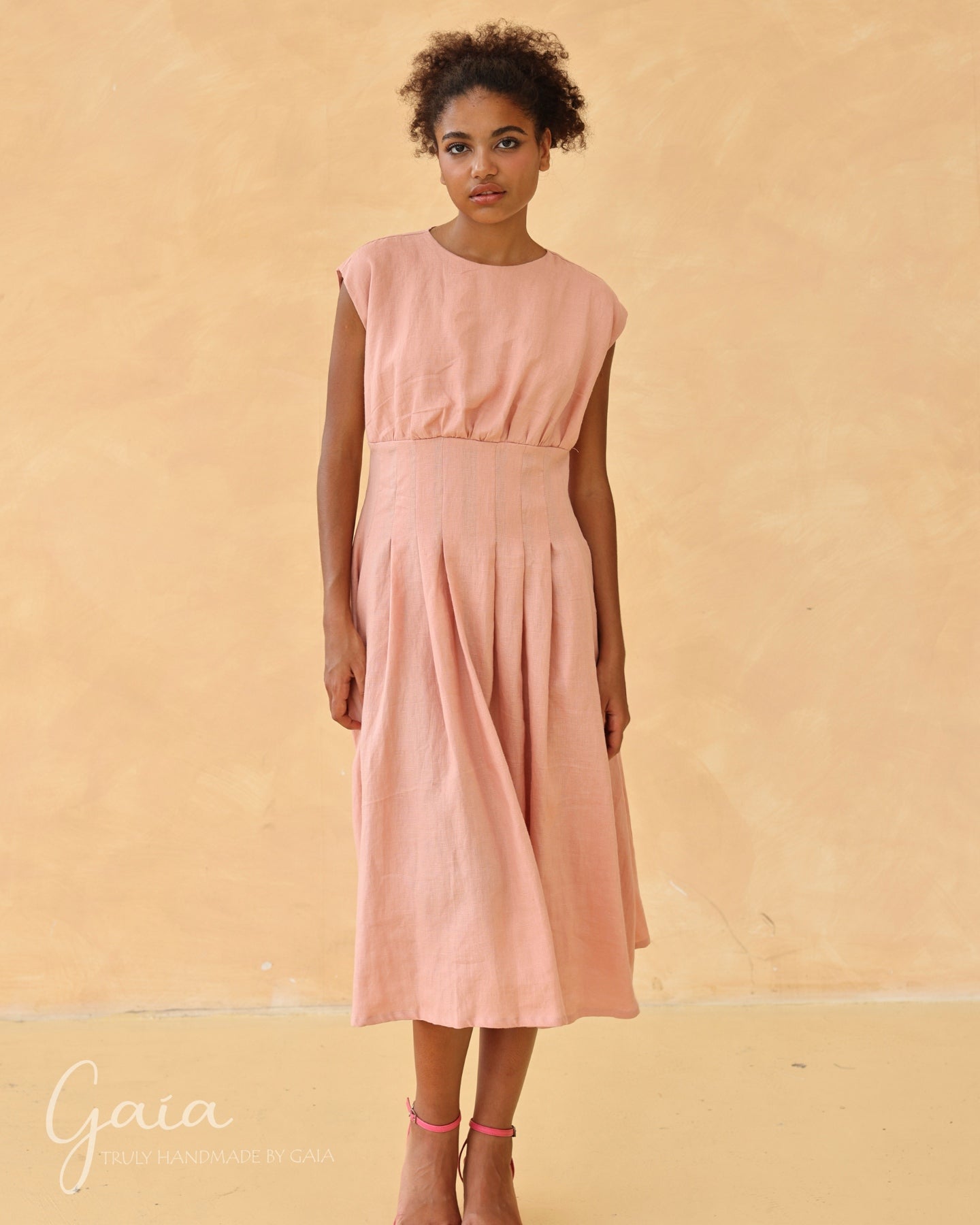 High waist linen dress