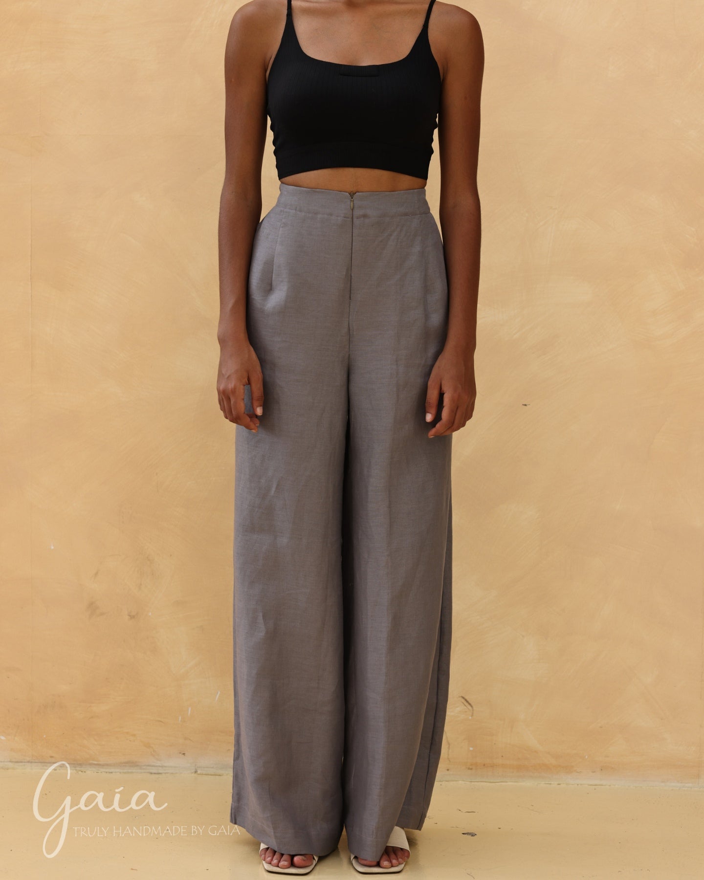 High-waisted linen trousers