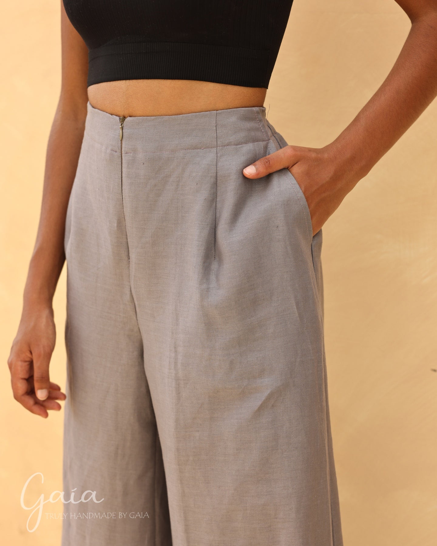 High-waisted linen trousers