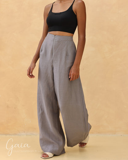 High-waisted linen trousers