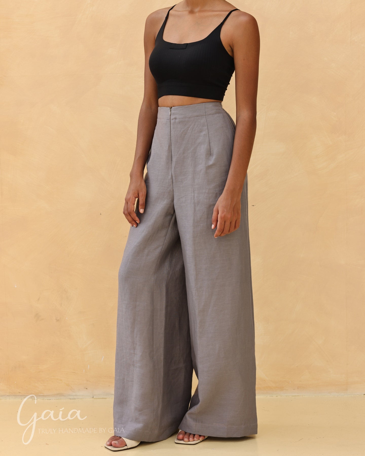 High-waisted linen trousers