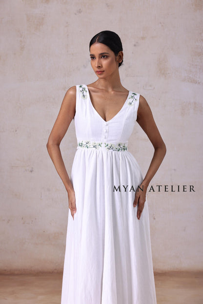 MARCELLE wedding dress — White with Green and White Floral Detailing