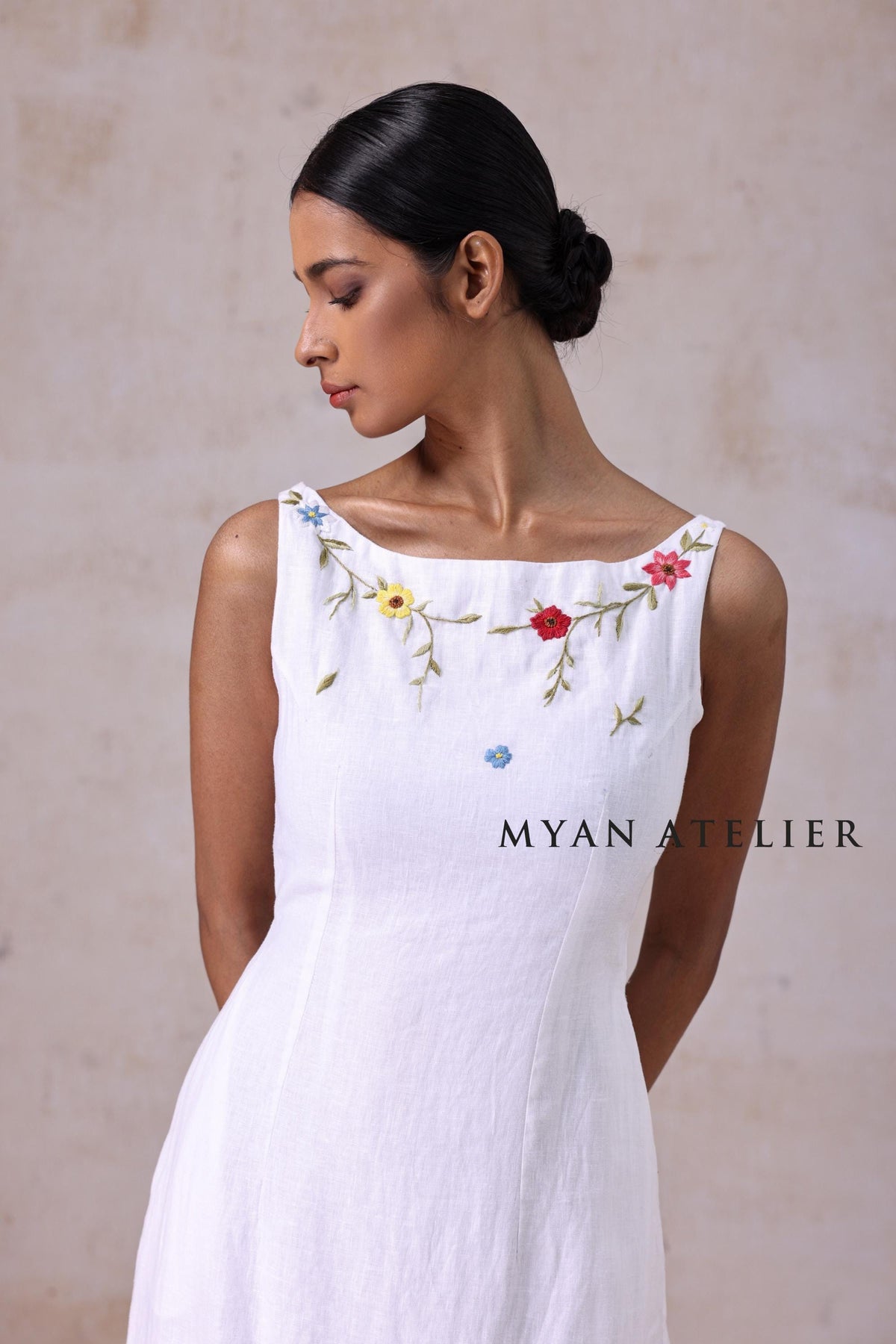 AMORA wedding dress — White with Multicolored Botanical Detailing
