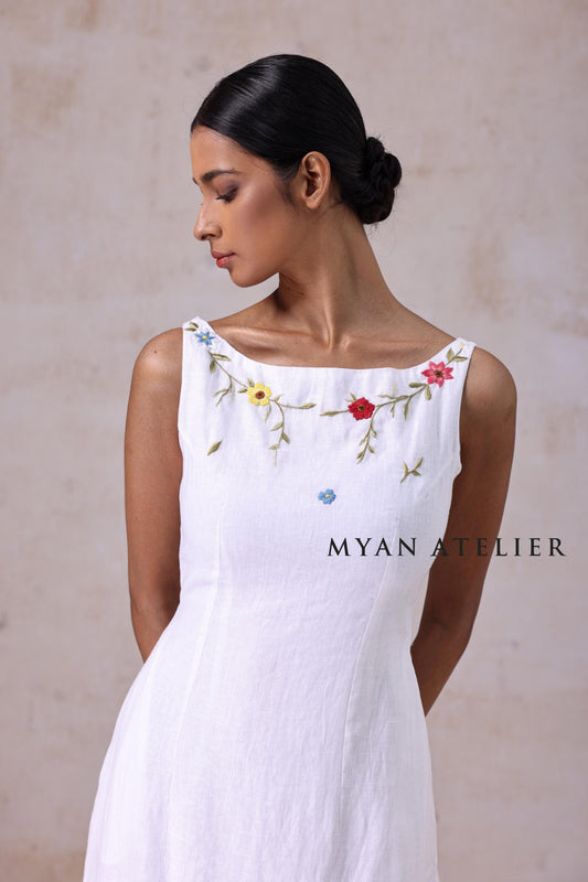 AMORA wedding dress — White with Multicolored Botanical Detailing