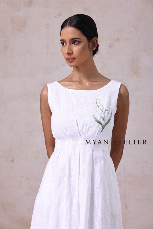 MAELI wedding dress — White with Green and White Floral Detailing