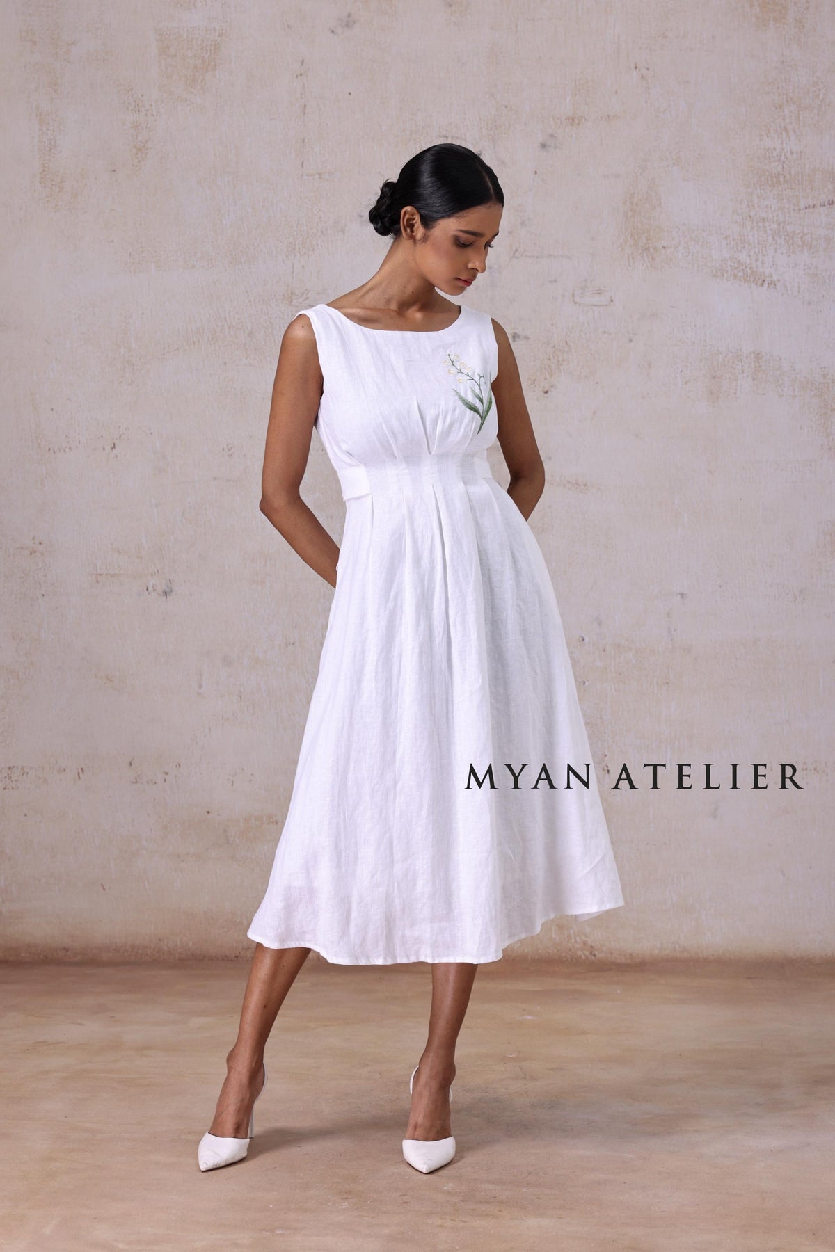 MAELI | Boat Neck Linen Wedding Dress | Made to Measure