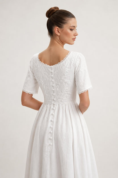 LACELLE | Lace Trim Linen Wedding Dress | Made to Measure