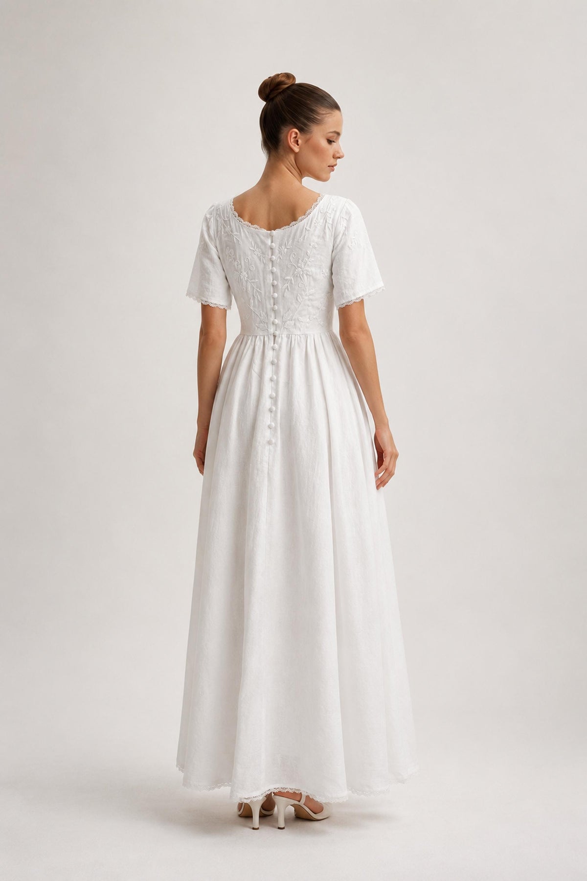 LACELLE | Lace Trim Linen Wedding Dress | Made to Measure