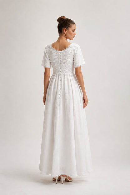 LACELLE | Lace Trim Linen Wedding Dress | Made to Measure