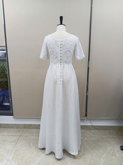LACELLE | Lace Trim Linen Wedding Dress | Made to Measure