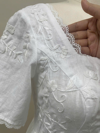 LACELLE | Lace Trim Linen Wedding Dress | Made to Measure