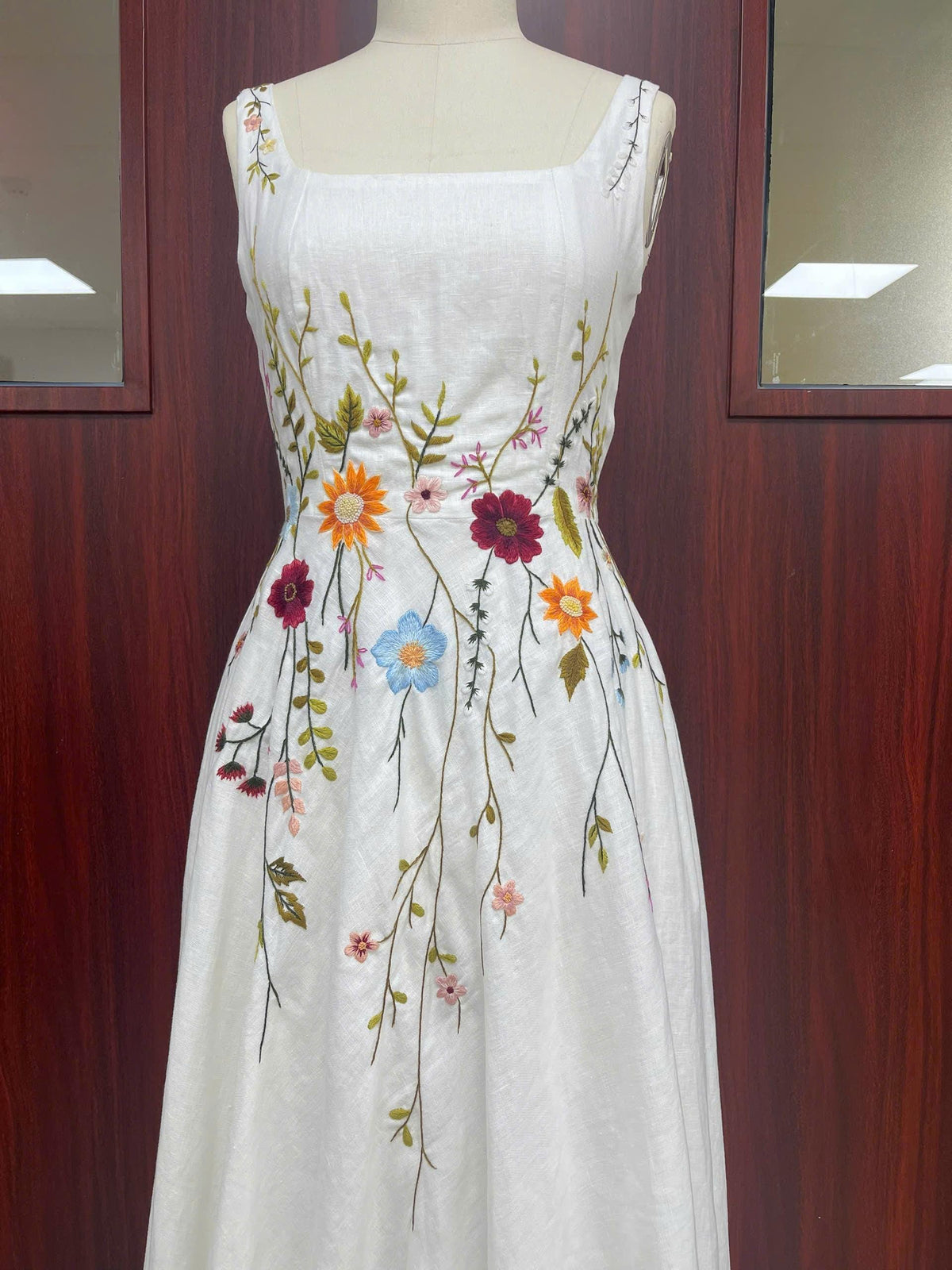 ANELLE wedding dress — White with Multicolored Meadow Floral Detailing