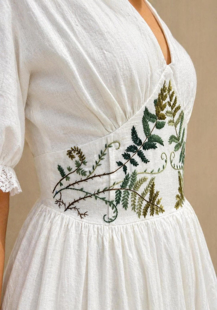 FERNELLE wedding dress — White with Green and Multicolored Botanical Detailing